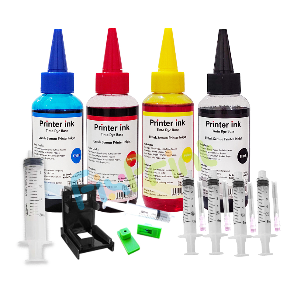 PAKET CMYK 100ml+Refill Kit 40+Spuit 5ml, Pack Refill Kit Cartridge Printer jet PG40 CL41 PG830 CL831 PG740 CL741 PG88 CL99